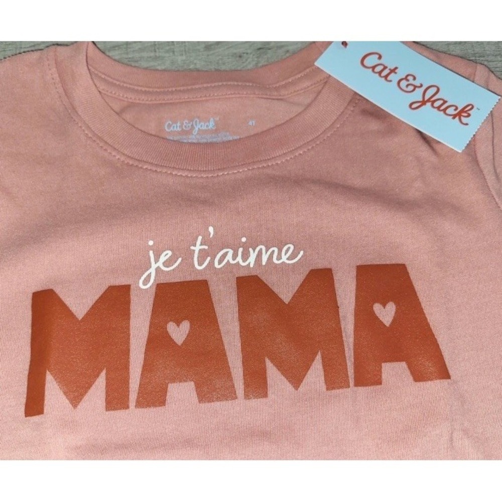 Cat & Jack Little Girl's Je T'aime Mama I Love Mom T Shirt 4T NWT Pink Orange